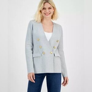 INC Elegant Double Breasted Gold Buttons Knit Blazer Sweater Women’s 16/18 NWOT